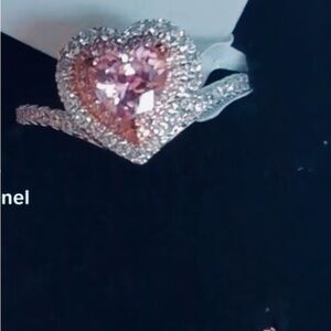 Heart Cut Pink Shappire Rose Gold 925 Steering Siover Halo Bridal Set Size 8
